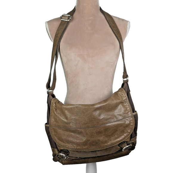 Fossil Long Live Vintage Women's Handbag Brown Canvas Leather Crossbody Bag - Picture 1 of 15